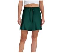 NSICBMNO Green Satin Skirts for Women UK Mini Skirts Ladies Short Summer Pleated High Waisted A Line Drawstring Flowy Silky for Clubwear Dance Party