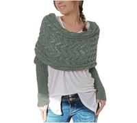 NSICBMNO Green Scarf with Sleeves Women Long Sleeve Shrugs Knitted Scarf with Sleeves Ladies Crochet Shrugs Shawl Wraps Knitted Sweater Cable Knit Wrap Shawl Crop Jumpers Wrap Warmer