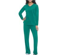 NSICBMNO Green Scrubs Uniforms Women Set 2 Piece Outfits Long Sleeve Tops Elasticated Waist Trousers Lounge Wear Sets Track Suits V Neck T Shirts Flared Pants Casual Co Ord Sets For Work Streetwear