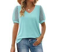 NSICBMNO Green Summer Short Sleeve Blouses Ruffle Puff Sleeve Top Square Neck T Shirts Oversized T Shirts Tunic Tops Casual Loose Blouses for Beach Club Party Streetwear