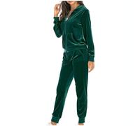 NSICBMNO Green Tracksuit Womens Full Set Two Piece Outfit Velour Zip Up Tracksuits Velvet Hoodies Fleece Jacket Baggy Sweatpants Joggers Suit 2 Piece Workout Outfits With Pockets Loungewear Set