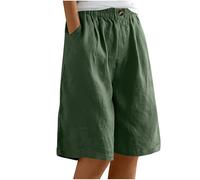 NSICBMNO Green Womens Summer Shorts Cotton Linen Vintage Athletic Running Workout Baggy Pants Cargo Pants Summer Fifth Sports Drawstring Casual Board Shorts Daily Clothes