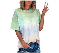 NSICBMNO Green Women's Summer Tops Plus Size Oversized T Shirts Short Sleeve Tunic Tops Tie Dye T Shirt Baggy Shirts Crew Neck Tshirt Baseball Tshirts Loose Casual Blouses for Beach Streetwear