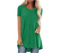 NSICBMNO Green Womens Tunic Tops Plus Size Oversized Tshirt Summer Short Sleeve Tops Longline Gym T Shirts Round Neck Tshirts Baggy T Shirts Loose Casual Blouses for Beach Work Travel Loungewear