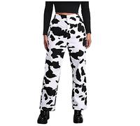 NSICBMNO High Waisted Jeans Women Flared Jeans Cow Print with Pockets Ladies Y2K Stretchy Bootcut Bell Bottom Pants Denim Pants Button Up Loose Work Trousers Streetwear