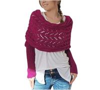 NSICBMNO Hot Pink Scarf with Sleeves Women Long Sleeve Shrugs Knitted Scarf with Sleeves Ladies Crochet Shrugs Shawl Wraps Knitted Sweater Cable Knit Wrap Shawl Crop Jumpers Wrap Warmer