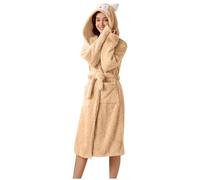 NSICBMNO Khaki Fluffy Dressing Gown Women Terry Towelling Bathrobe Fleece Bath Robes Hooded Dressing Gown Novelty Nightwear Cat Bathrobe Ladies Flannel Fleece Housecoat With Pockets