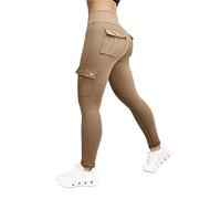 NSICBMNO Khaki Leggings with Pockets Women Butt Lifting Gym Leggings High Waisted Skinny Cargo Pants Tummy Control Yoga Pants Shapewear Slim Fit Work Trousers Stretchy Combat Trousers Activewear