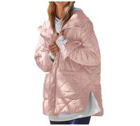 NSICBMNO Khaki Quilted Jacket Womens Long Coat Zip Up Hoodie Lightweight Puffer Jackets Winter Coat Ladies Padded Jackets Hooded Down Jacket Oversized Hoodie Outdoor Windbreaker With Pockets