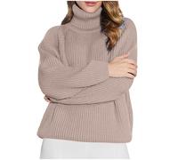 NSICBMNO Khaki Roll Neck Jumpers for Women UK Oversized Knitted Jumper Ribbed Sweater Long Sleeve Tops Ladies Ribbed Polo Neck Jumpers Chunky Knit Sweater Baggy Sweatshirt Tunic Blouses Plus Size