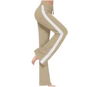 NSICBMNO Khaki Straight Leg Joggers Womens Flared Trousers Side Stripe Track Pants Ladies Tracksuit Bottoms Gym Trousers Lightweight Sweatpants Drawstring Yoga Pants for Gym Jogging Running Sports