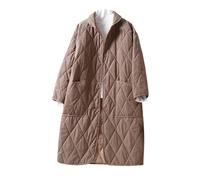 NSICBMNO Khaki Winter Long Puffer Coats Lightweight Quilted Jacket Padded Jacket Knee Length Coat Lapel Collar Button Up Cardigans Long Puffer Coat Warm Coats