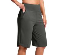 NSICBMNO Knee Length Shorts Women UK Running Shorts with Pockets Straight Leg Joggers High Waisted Yoga Pants Baggy Sweatpants Stretchy Capri Pants for Summer Casual Office Work Jogging