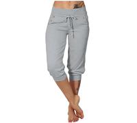 NSICBMNO Ladies Cropped Trousers Elasticated Waist Summer Trousers for Women UK Plus Size Palazzo Pants for Women Twin Pack Womens Black Wide Leg Suit High Waisted WOM