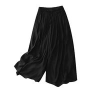 NSICBMNO Ladies Linen Trousers Summer Cropped Trousers Elegant Pleated Wide Leg Elastic Waist Trousrs Drawstring Yoga Pants Double Layer Beach Pants Plain Comfort Loungewear