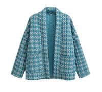 NSICBMNO Ladies Navy Jackets With Pockets Floral Quilted Jacket Womens Lightweight Puffer Jacket Ethnic Print Jacket Open Front Cardigans Long Sleeve Coat Button Up Cardigan Short Winter Jackets