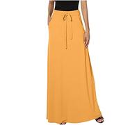 NSICBMNO Ladies Skirts Elasticated Waist Summer Skirts Womens Spring Maxi A Line Long Flared Drawstring Fold Over Maxi Skirt Long Pleated Smart Skirt Casual