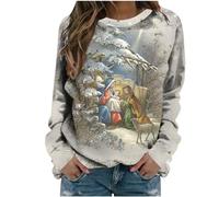NSICBMNO Ladies Xmas Tunics Ugly Christmas Sweatshirt Crew Neck Sweatshirt Oversized Vint Print Christmas Jumper 3D Print Ladies Fleece Lining Pullover