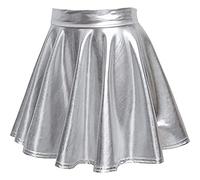NSICBMNO Leather Skirt for Women Wetlook Skirt Flared Skater High Waist Faux Leather Sexy Mini Shiny Metallic Performance Costume Pleated for Night Out Clubwear