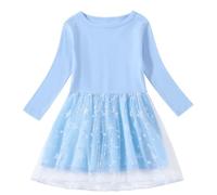 NSICBMNO Light Blue Girls Prom Dress Tulle Dresses Long Sleeve Cotton Pleated Pirncess Prom Birthday Party Dress First Communion Pageant Party Dresses Wedding Guest Evening Gown for Age 1-7 Years