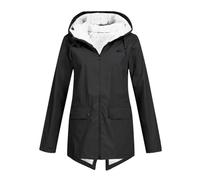 NSICBMNO Light Waterproof Jacket, Womens Waterproof Jackets - Sherpa Fleece Jackets Full Zip Windproof Jacket Warm Winter Coats Zip Up Hoodie Hiking Windbreaker Trench Coat Outdoor Raincoat With
