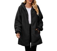 NSICBMNO Long Jackets For Women Uk With Pockets Winter Fleece Jackets Full Zip Hoodies Fluffy Coats Oversized Cardigans Longline Coats Teddy Fleece Lined Hoodies Warm Baggy Cardigan Soft