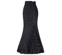 NSICBMNO Long Skirts for Women UK Steampunk Skirts Fishtail Mermaid Skirt Vintage Gothic Maxi Victorian Costume High Waisted Ruffle Skirt Lace Up Pencil Elegant Evening Party