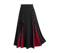 NSICBMNO Long Skirts For Women Uk Vintage Maxi Skirts Elegant Pleated Ladies A Line Skirt Black Gothic Skirt Lace Up Front Dress Flared Long Big Hem Dress Halloween Party Costume