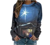 NSICBMNO Long Sleeve Tops Women Easter Sweatshirt Round Neck Oversized Jumper Vintage Print 3D Print Fleece Lined Loose Lightweight