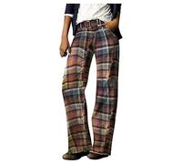 NSICBMNO Loose Jeans Women High Rise Waist Floral Print Jeans Ladies Baggy Comfortable Girls Straight Leg Stretch Denim Pants Boyfriend Fashion Hippie Streetwear 1-Brown S