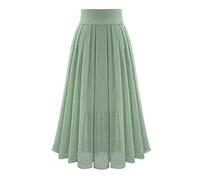 NSICBMNO Midi Skirts for Women UK Long Pleated Skirts A Line Ladies Chiffon Elastic High Waist Flared Boho Gypsy Long Flowy for Casual Work Holiday