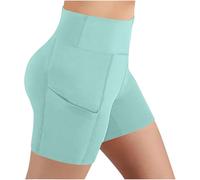 NSICBMNO Mint Green Gym Shorts for Women with Pockets Butt Lift Tummy Control Leggings Workout Running Shorts High Waisted Gym Leggings Stretchy Pants for Cycling Sports Yoga Activewear