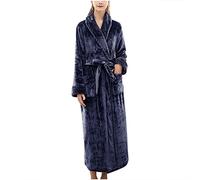 NSICBMNO Navy Long Dressing Gowns For Women Uk Fluffy Housecoats Fleece Bath Robes Winter Pyjamas Ladies Luxury Velour Dressing Gown Thick Cardigans Plush Gown With Pockets Plus Size