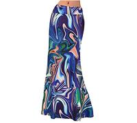 NSICBMNO Navy Maxi Skirts for Women UK Boho Skirts Long Pencil Skirt Pleated High Waisted Ladies Summer Fishtail Mermaid Skirt Bodycon Flared for Holiday Beach