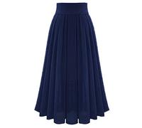 NSICBMNO Navy Midi Skirts for Women UK Long Pleated Skirts A Line Ladies Chiffon Elastic High Waist Flared Boho Gypsy Long Flowy for Casual Work Holiday