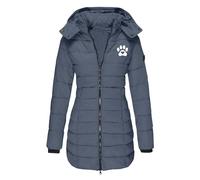 NSICBMNO Navy Winter Coat for Women UK - Long Padded Puffer Jacket With Detachable Hood, Paw Print, Zip Up, Slim Fit, Down Quilted Cotton Coat - Plus Size