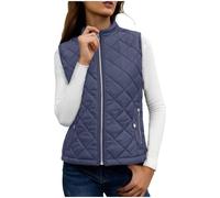 NSICBMNO Navy Women's Padded Vest Quilted Gilet Stand Collar Coat Winter Warm Jacket Outdoor Sleeveless Jacket With Pockets Ladies Puffer Gilet Solid Color Body Warmer Lightweight Running Vest