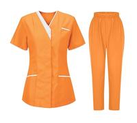 NSICBMNO Orange Scrubs Uniforms Women Set Two Piece Outfit Summer Lounge Sets V Neck T Shirts Short Sleeve Tops Elasticated Waist Baggy Trousers Casual Tracksuits Nurse Scrubs Set With Pockets