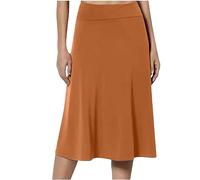 NSICBMNO Orange Skirt for Women UK - Long Pleated Midi Flared Tennis School Summer Pencil A Line High Waisted Pull On