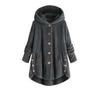 NSICBMNO Oversized Hoodies For Women - Fuzzy Fleece Coat Long Sleeve Thermal Tops Girls Pleated Coat With Pockets Casual Loose Sweater Single Breasted Outwear Streetwear Fleece Blanket Jacket