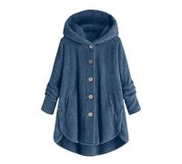 NSICBMNO Oversized Hoodies For Women Uk Fuzzy Fleece Coat Long Sleeve Thermal Tops Girls Pleated Coat With Pockets Casual Loose Sweater Single Breasted Coat Outwear Streetwear Fleece Blanket Jacket