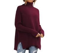 NSICBMNO Oversized Jumper Women Turtle Neck Jumpers Batwing Tops Ribbed Jumper Split Hem Tops Loose Knit Sweater Pullover Tunic Winter Jumpers Chunky Streetwear Plus Size