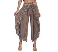 NSICBMNO Palazzo Trousers for Women UK Plus Size Wide Leg Trousers Wrap Jersey Harem Lounge Pants Lace Flared Ruffle Beach Ladies Flowy Pants Hippie Baggy Trouser