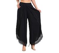 NSICBMNO Palazzo Trousers for Women UK Plus Size Wide Leg Trousers Wrap Jersey Harem Lounge Pants Lace Flared Ruffle Beach Ladies Flowy Pants Hippie Baggy Trouser