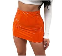 NSICBMNO Pencil Skirts for Women UK Sexy Mini Skirts Ladies Faux Leather High Waisted Pencil Bodycon Mini Ruched Wet Look Clubwear Party Short Zip