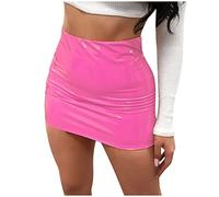 NSICBMNO Pencil Skirts for Women UK Sexy Mini Skirts Ladies Faux Leather High Waisted Pencil Bodycon Mini Ruched Wet Look Clubwear Party Short Zip