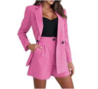 NSICBMNO Pink 2 Piece Outfits Women Blazer Co Ord Shorts Sets Suit Jacket Tailored Shorts With Pockets Office Work Outfits Short Lounge Sets Open Front Blazer Hot Pants Casual Tracksuit