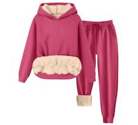NSICBMNO Pink Fleece Lined Tracksuit Women Full Set 2 Piece Outfits Fleece Lounge Wear Sets Winter Co Ord Sets Sweatshirt And Sweatpants Set Travel Outfit Airport Jogger Outwear