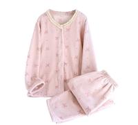 NSICBMNO Pink Fleece Pyjamas Women Button Up Pjs Fluffy Cardigan Ruffle Blouses Straight Leg Trousers 2 Piece Outfits Winter Loungewear Sets Long Sleeve Shirts Thermal Pj Bottoms Cozy Warm Pyjamas