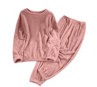 NSICBMNO Pink Fleece Pyjamas Women Winter 2 Piece Outfits Velour Lounge Wear Sets Fluffy Pj Bottoms Long Sleeve Thermal Top Cozy Pyjama Sets Teddy Fleece Jumper Baggy Joggers Airport Travel Outfit